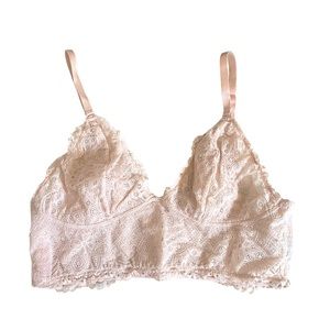 Free Press Lace Bralette Top Women S Pink Floral Adjustable Crossback V Neck Bra